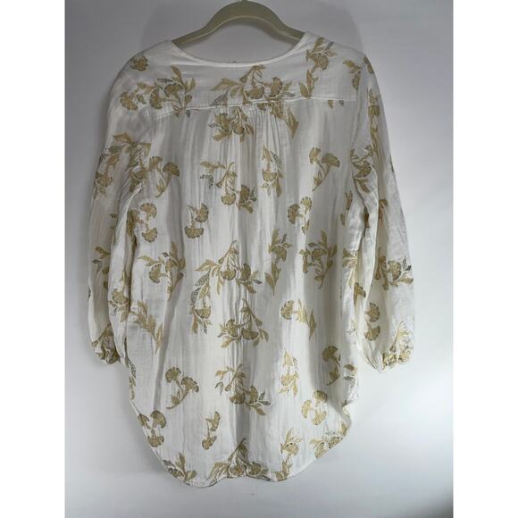 Anthropologie FLOREAT Atley White Floral Embroidered Peasant Blouse - Size L - Picture 2 of 11